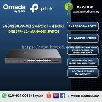 OMADA TP-LINK SG3428XPP-M2 24 Port + 4 Port 10GE SFP+ L2+ Managed Switch with 16-Port PoE+ & 8-Port PoE++