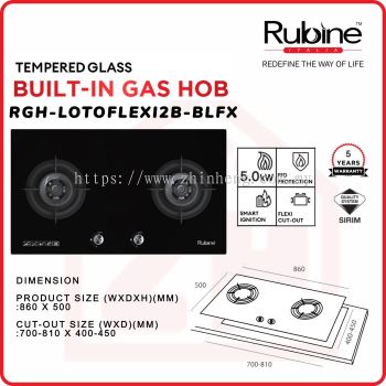 RUBINE 2 Burner Gas Cooker Hob RGH-LOTOFLEXI 2B-BL