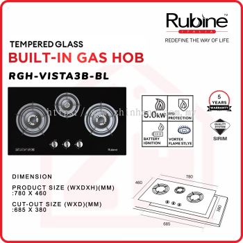 RUBINE 3 Burner Gas Cooker Hob RGH-VISTA3B