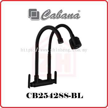 CABANA Wall Mounted Flexible Head + S/Steel Spout Kitchen Tap CB2542SS-BL