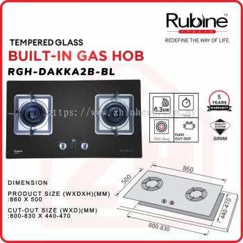 Rubine 2 Burner Gas Hob RGH-DAKKA2B-BL