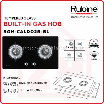 Rubine 2 Burner Gas Hob RGH-CALDO2B-BL