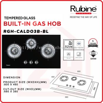 Rubine 3 Burner Gas Hob RGH-CALDO3B-BL