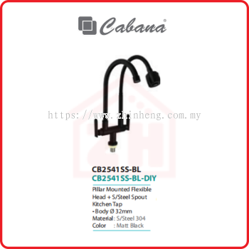 CABANA PILLAR MOUNTED FLEXIBLE HEAD + S/STEEL SPOUT KITCHEN TAP CB2541SS-BL