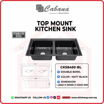 CABANA TOP MOUNT KITCHEN SINK DOUBLE BOWL CKS8450-BL