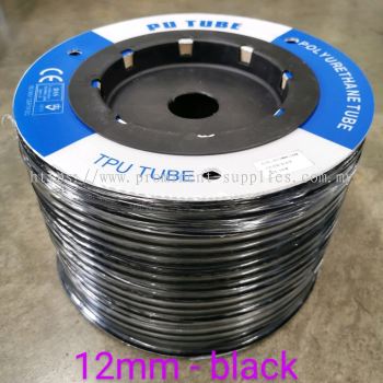 12mm PU Tubing - Black Color | 100 meters per roll | OD 12mm x ID 8mm | Drum Type Packing