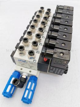 4V210-08 DC24V with 8 stations manifold |  5/2 Way Single Solenoid Valve with 8 stations manifold | Completed with Air Fitting and Silencer  