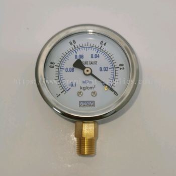 2 1/2 Dial Vacuum Gauge | Bottom Connection 1/4" | Reading 0 to - 0.1 MPa or 0 to -1 kg/cm2 | Stainless Steel Body | Brass Connector  