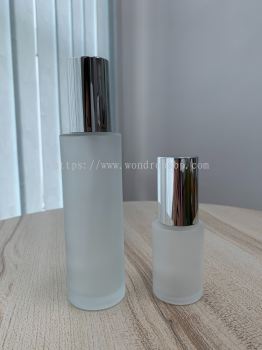 30ml,100ml Frosted Glass Lotion Pump Bottle with Chrome Silver Cap - GLPB002