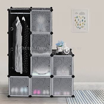 10 Cubes Waterproof Material Stackable Wardrobe with Hanger Rod