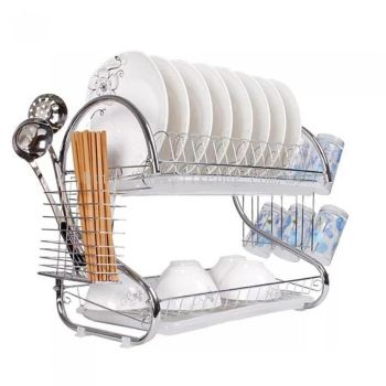 2 Layer S-Shaped Kitchen Dish & Utensils Drainer Rack