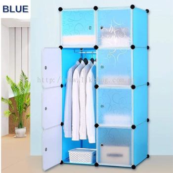 Portable DIY Design Stackable 8 Cube Storage Cabinet Stackable Wardrobe Storage (Black) with Free 1 Hanging Rod (Blue)