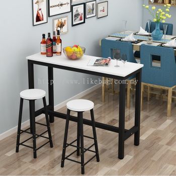 CIEL Black Steel Coffee High Table Long Bar Table with 2 Chair