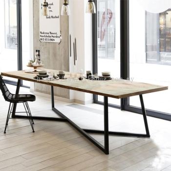 [180 x 80 cm] 5 Cm Thick Wood MODERN DINING / MEETING /STUDY TABLE With Black Steel
