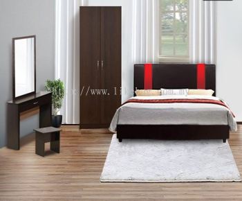 Bedroom Set 03 (Jules RED Divan Bed Frame with Wooden Wardrobe 