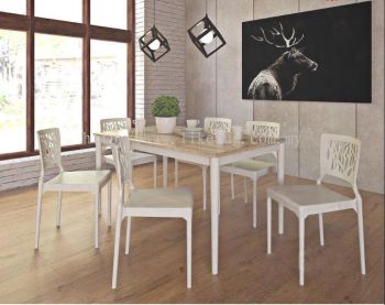 Rubber Solid Wooden Dining Set with 6 Units 3V HIVE Dining Chairs