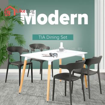 TIA Simple Dining Set [1 Table + 4 Chairs]