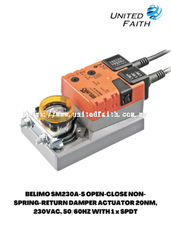 BELIMO SM230A-S OPEN-CLOSE NON-SPRING-RETURN DAMPER ACTUATOR 20NM, 230VAC, 50/60HZ WITH 1 x SPDT