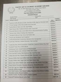 part time baking course schedule