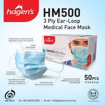Hagen's Medical 3 ply Disposable Face Mask (Ear Loop)