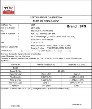 Certificate of Calibration 