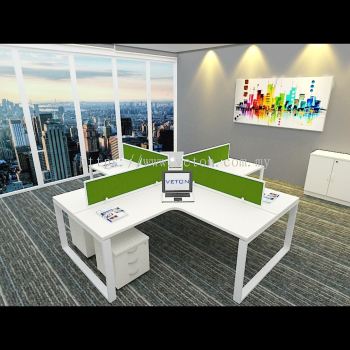 CUBICLE OFFICE WORKSTATION PARTITION L SHAPE TABLE FOR CLUSTER OF 4 WITH PARTITION DESKING PANEL & MOBILE PEDESTAL 3-DRAWER