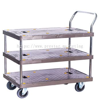 MYSTAR - PVC PLATFORM TRIPLE DECKER SINGLE HANDLE TROLLEY