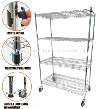 STOCKY- WIRE SHELF RACK - 4 TIERS CHROME FINISHING