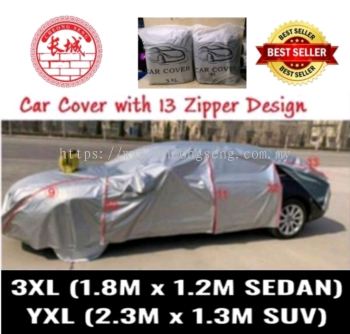 Car Cover with 13 Zipper Design Reusable Outdoor Protection Resistant Water Proof Rain Dust Sun UV/Sarung Kereta