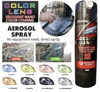 AIKKA Headlamp Coating Color Lens Clear Lampu Cat Tin Spray Renew Lampu Kereta , Headlamp Nano Coating| Headlamp Restoration Clear 2K High Solid Automotive Car (BLUE/ YELLOW/ RED/GREEN/ ORANGE/ BLACK/ SUPER BLACK/TRANSPARENT)
