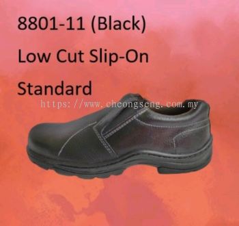 8801-01 (Black) Low Cut Slip-On Standard Safety Leather Shoes (Black)