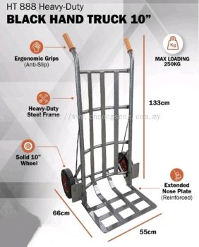HT888 HEAVY-DUTY BLACK HAND TRUCK 10" (MAX LOADING 250 KG)