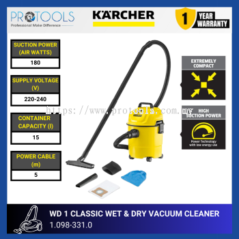 KARCHER WD 1 CLASSIC WET & DRY VACUUM CLEANER *SEA | 1.098-331.0