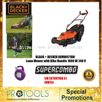 BLACK & DECKER BEMW471BH LAWN MOWER 1600W FOC 5METER EXTENTION - 1 YEAR WARRANTY