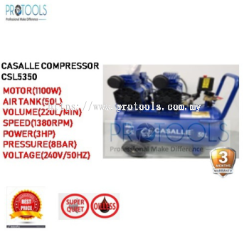 CASALLE AIR COMPRESSOR CSL5350 - OILESS - SILENT COMPRESSOR - 3 MONTH WARRANTY