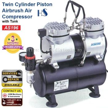 HAOSHENG Twin Cylinder Piston Airbrush Air Compressor with Tank AS196