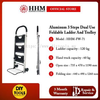 Aluminum 3 Steps Dual Use Foldable Ladder And Trolley (Trolley Max. Capacity : 60 kg) - HHM-FW-71