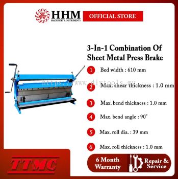 TTMC 610mm 3-In-1 Combination Of Sheet Metal Press Brake, Guillotine And Rolling Machine