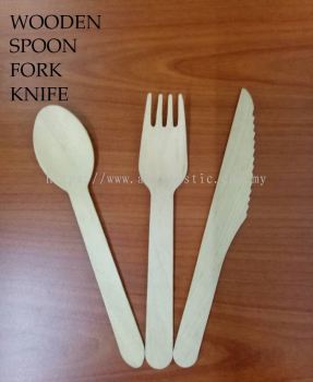 WOODEN SPOON & FORK & KNIFE