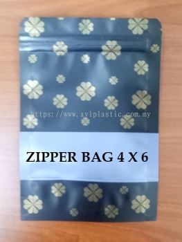 KRAFT ZIPPER PAPER BAG (BLACK & GOLD) (4x6)