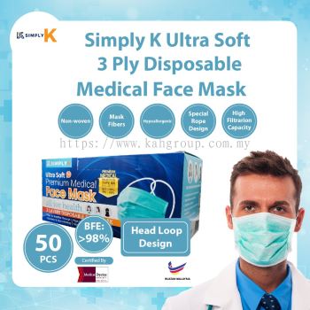 Simply K 3 Ply Surgical BFE >99% @ Adult Face Mask @ Head Loop
