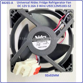 Code: 88265-A U92C12MS1B3-52 Universal Nidec Fridge Freezer Refrigerator Fan Motor DC 12V 0.16A 3 Wi