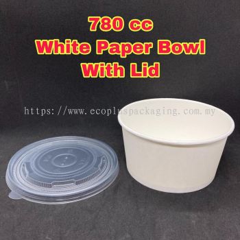 Single Wall Paper Bowl 780cc with cover (Plain white) 