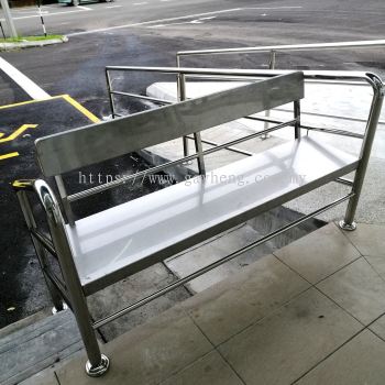 Supermarket Stainless Steel Handrail with bench / chair 超市白钢楼梯扶手及长凳 