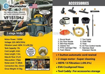 VACMASTER VF1515HJ 15L INDUSTRIAL GRADE WET DRY VACUUM CLEANER (AUTO REWIND CABLE)