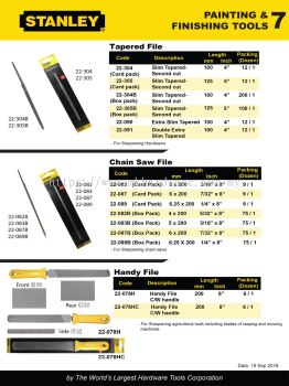 STANLEY TAPER FILE/ CHAIN SAW FILE/ HANDY FILE