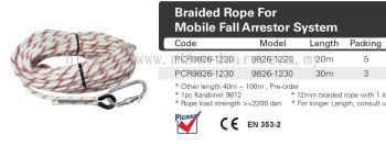 BRAIDED ROPE FOR MOBILE FALL ARRESTOR SYSTEM