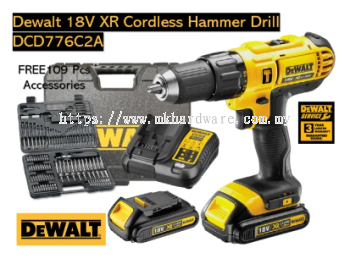 DeWALT CORDLESS HAMMER DRILL 20V Max Hammer Drill with 109pcs Accessory Kit DCD776C2A