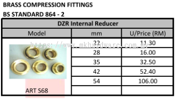 COPPER DZR INTERNAL REDUCER. MODEL: ART S68