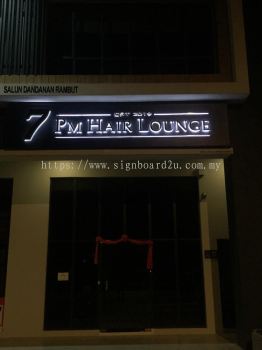 7Pm Hair lounge Stainless steel Gold led backlit 3D box up lettering signboard at bandar rimbayu selangor